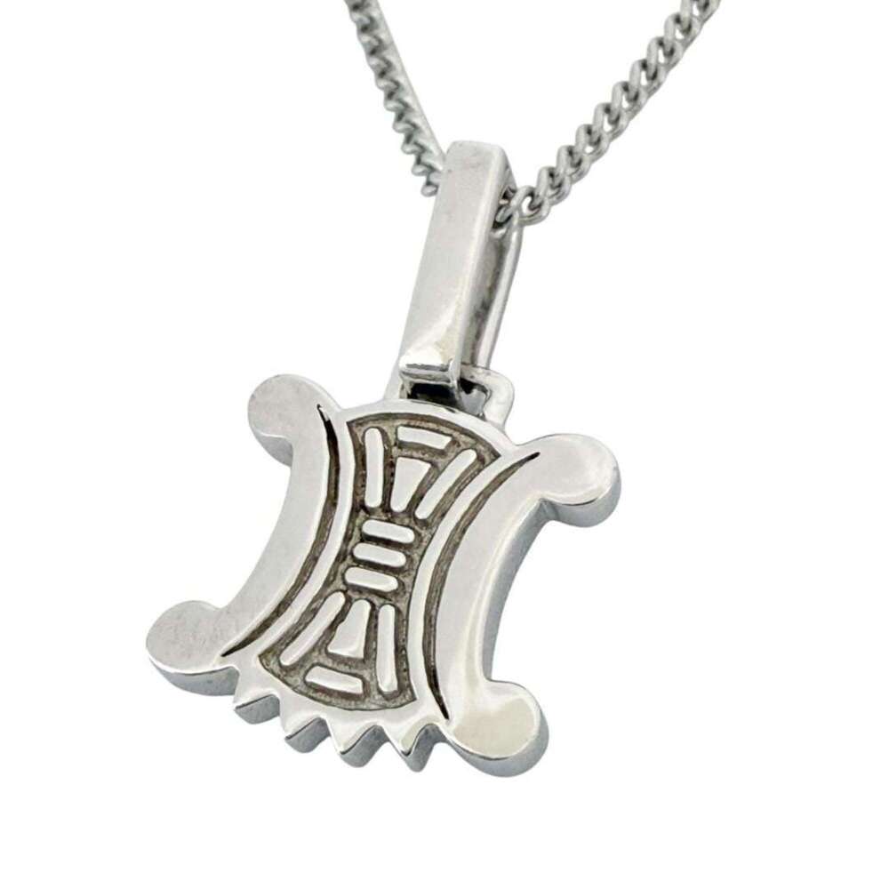 Celine Macadam pendant necklace, 10K white gold, aftermarket metal chain, rev...